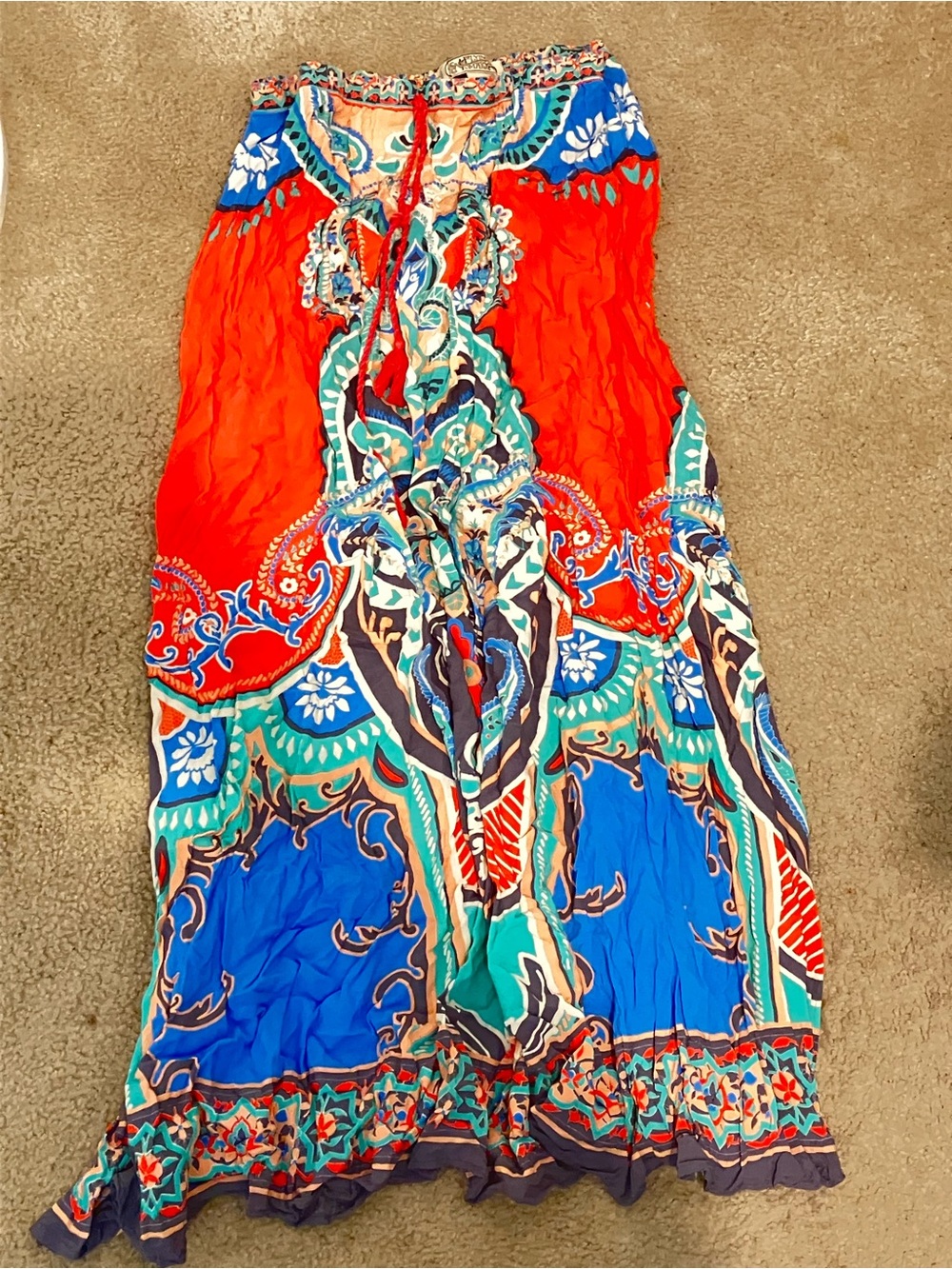 Flying Tomato Red & Blue Paisley Print Maxi Dress
